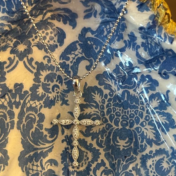 Sterling Silver CZ Cross and 18" Necklace NWT Bleu Sage - Picture 4 of 9